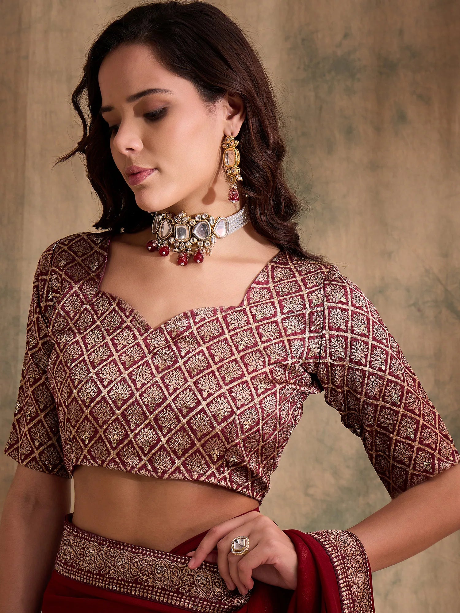 Maroon Woven Polyester Saree | Indian Sarees Online