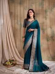 Womens Fashion Ethnic Teal Color Sarees-MLSHWSA1543TEL0ONE