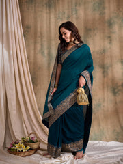 Womens Fashion Ethnic Teal Color Sarees-MLSHWSA1543TEL0ONE