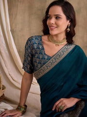 Womens Fashion Ethnic Teal Color Sarees-MLSHWSA1543TEL0ONE