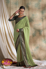 Womens Fashion Ethnic Pista Green Color Sarees-MLSHWSA1544PSG0ONE