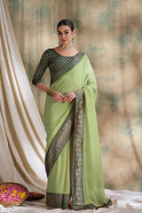 Womens Fashion Ethnic Pista Green Color Sarees-MLSHWSA1544PSG0ONE