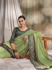 Womens Fashion Ethnic Pista Green Color Sarees-MLSHWSA1544PSG0ONE