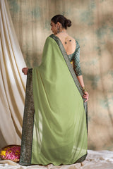 Womens Fashion Ethnic Pista Green Color Sarees-MLSHWSA1544PSG0ONE