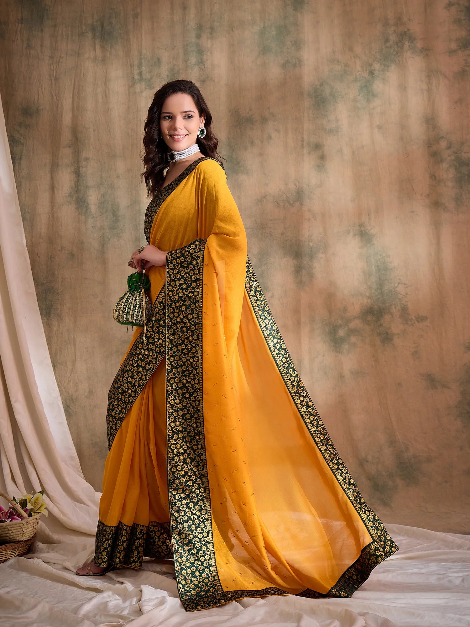 Gold Woven Polyester Saree | Banarasi Style