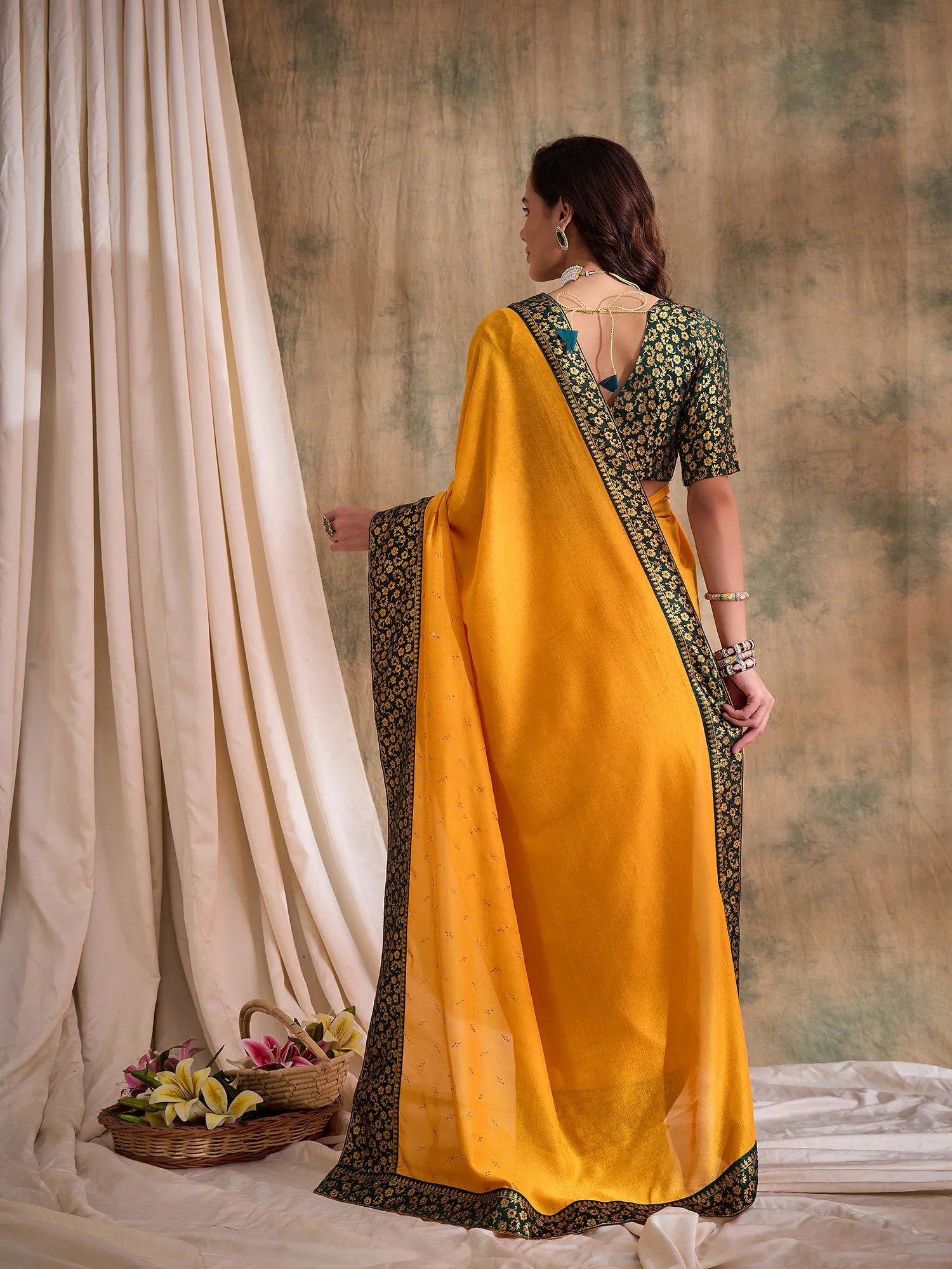 Gold Woven Polyester Saree | Banarasi Style