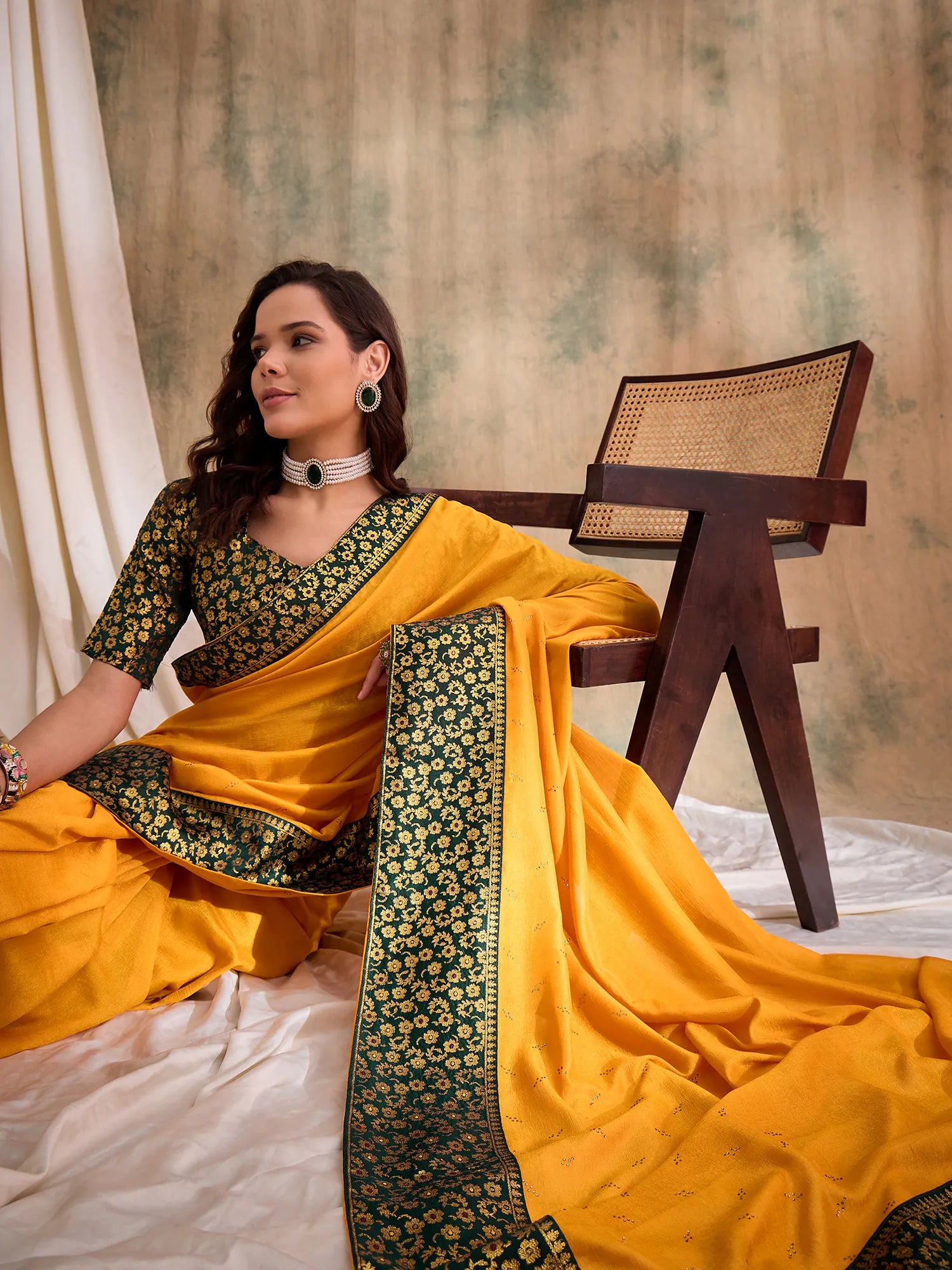Gold Woven Polyester Saree | Banarasi Style