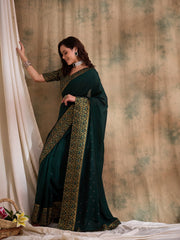 Womens Fashion Ethnic Green Color Sarees-MLSHWSA1572GRN0ONE