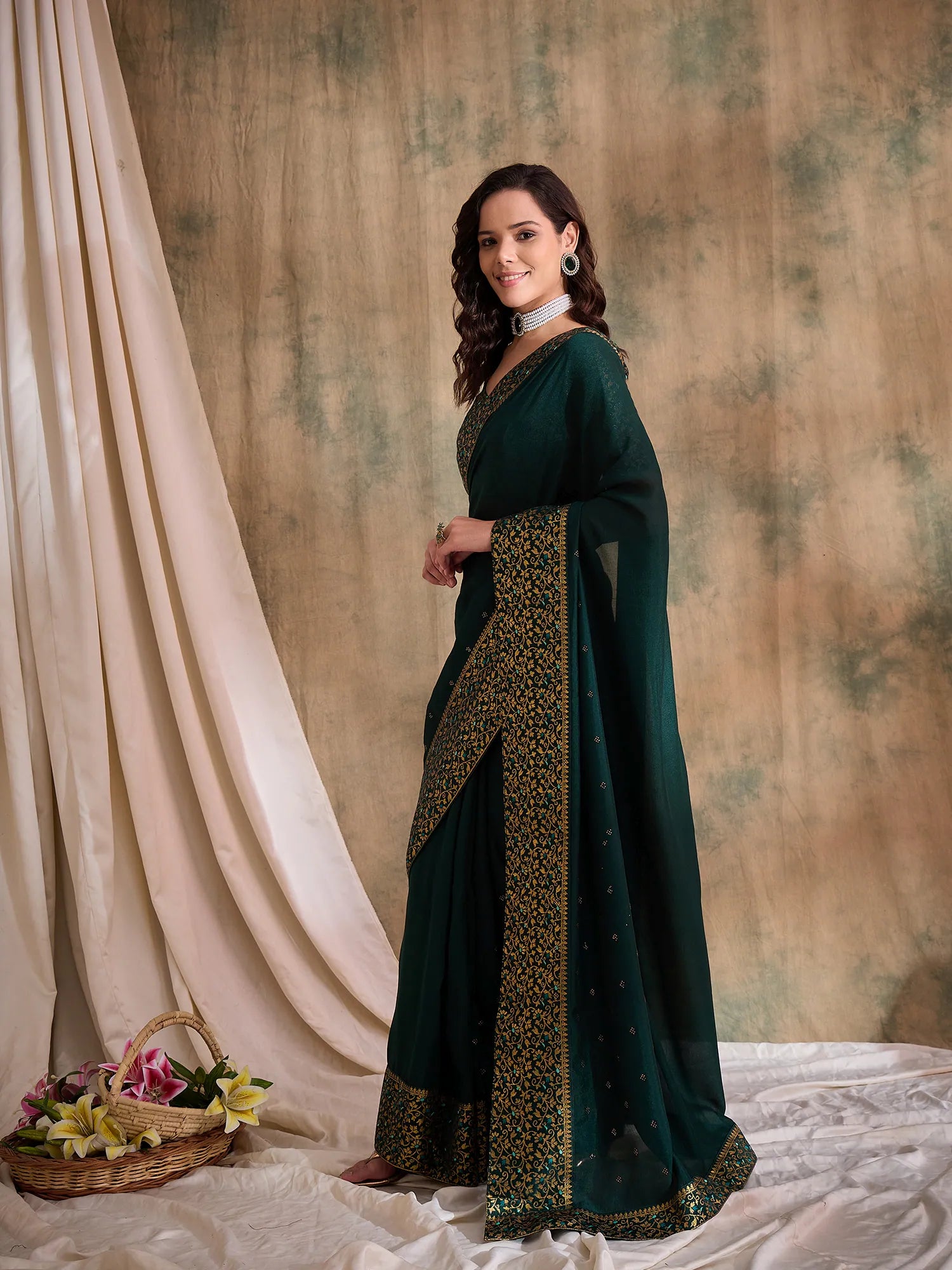 Green Woven Polyester Saree | Indian Wedding Sarees