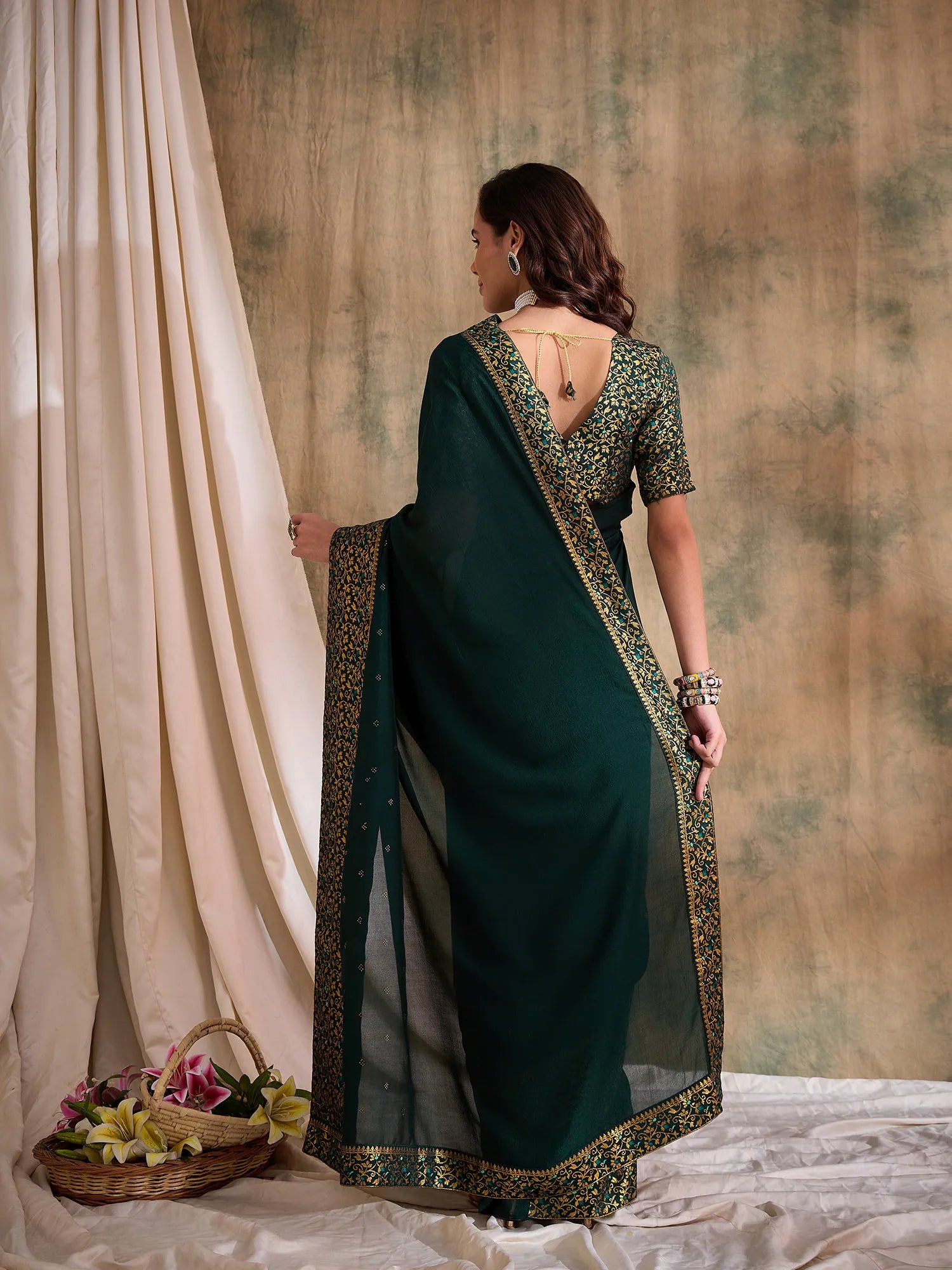 Green Woven Polyester Saree | Indian Wedding Sarees