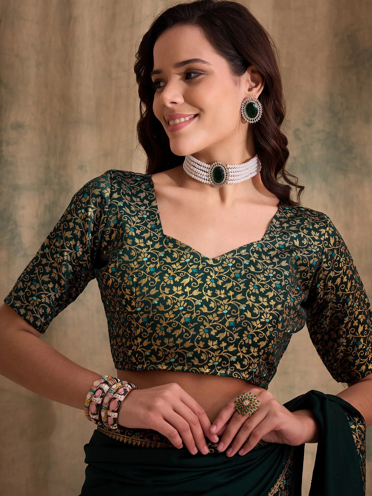 Green Woven Polyester Saree | Indian Wedding Sarees