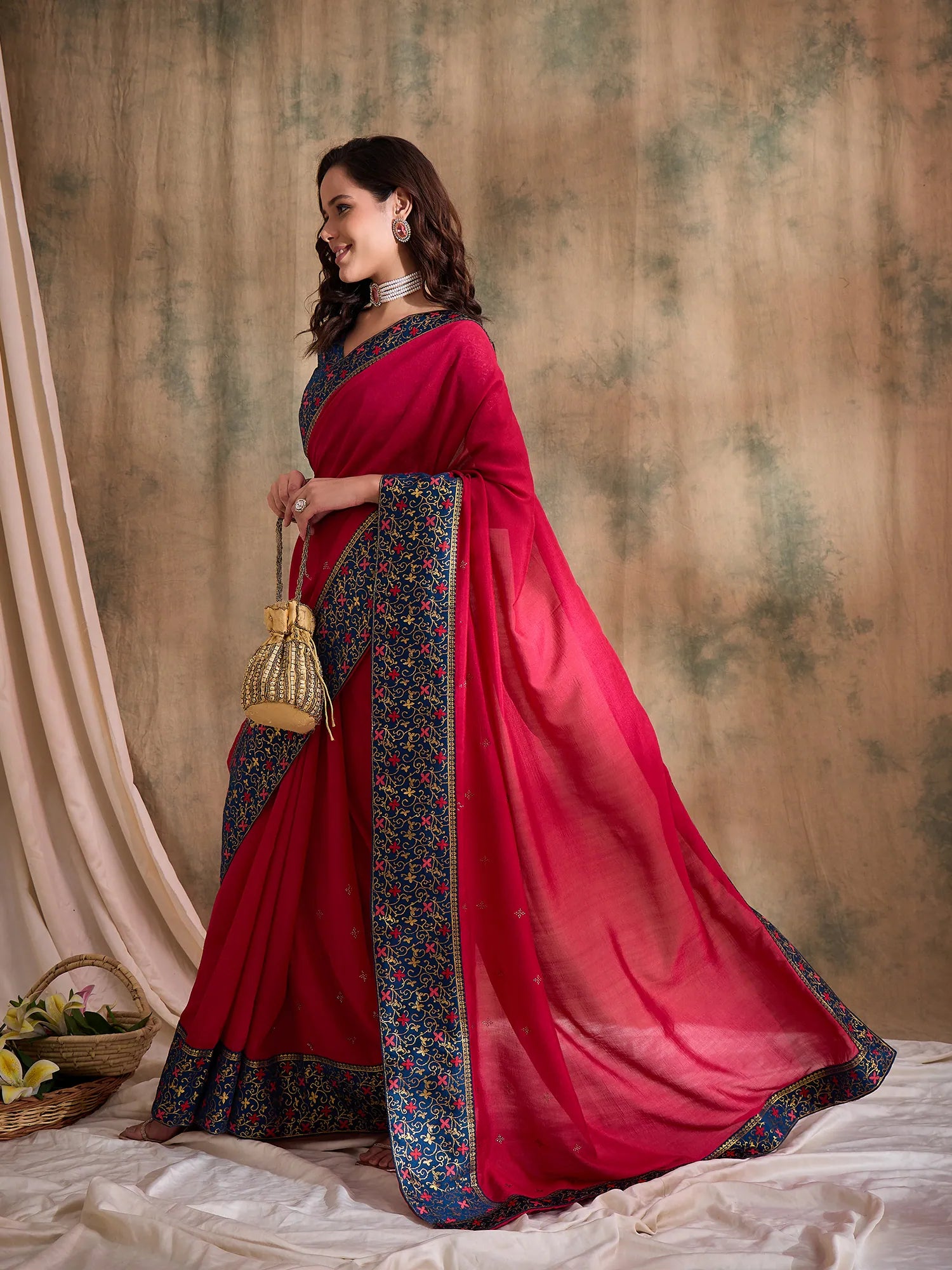 Pink Polyester Woven Saree | Indian Sarees