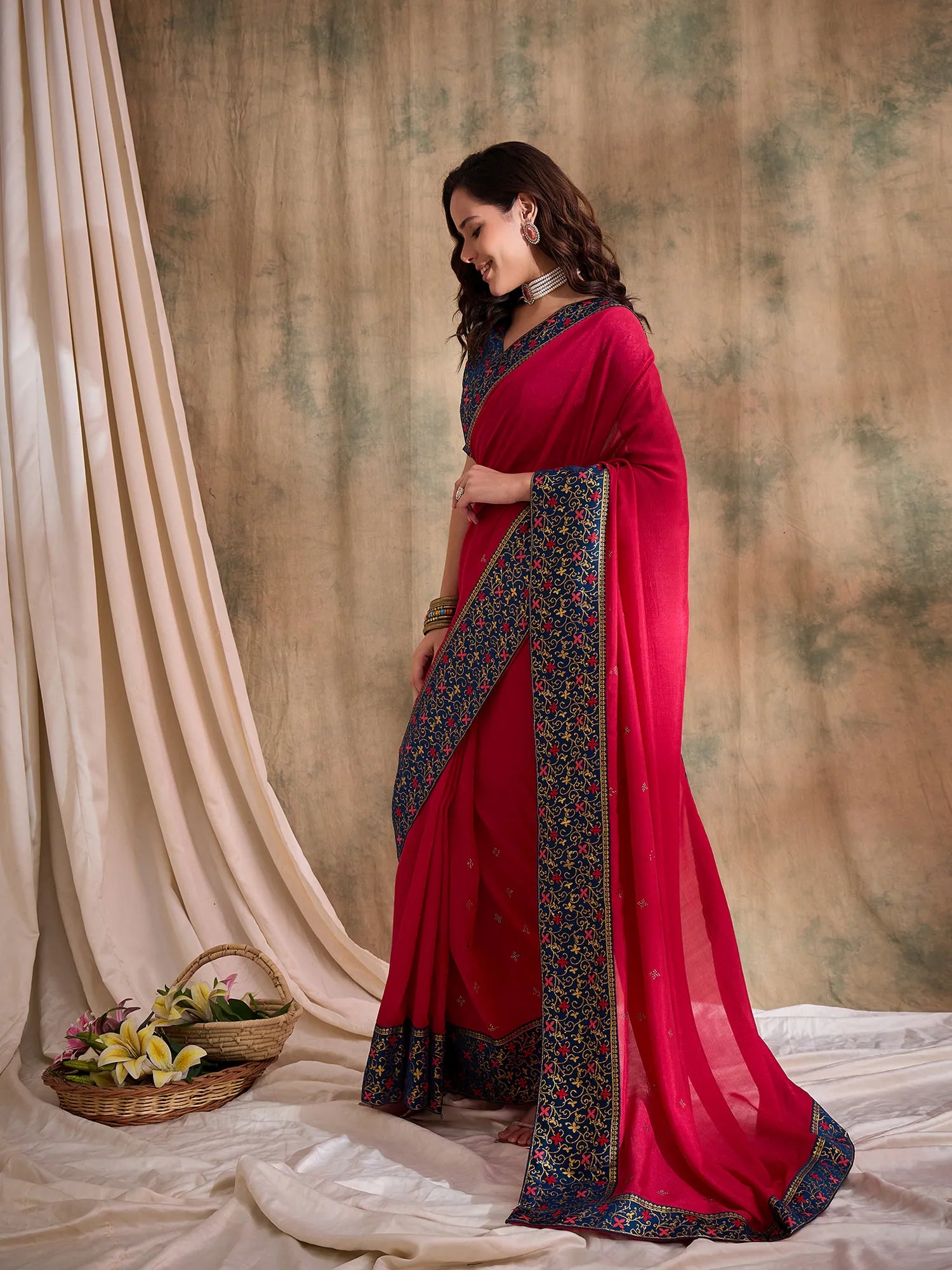 Pink Polyester Woven Saree | Indian Sarees