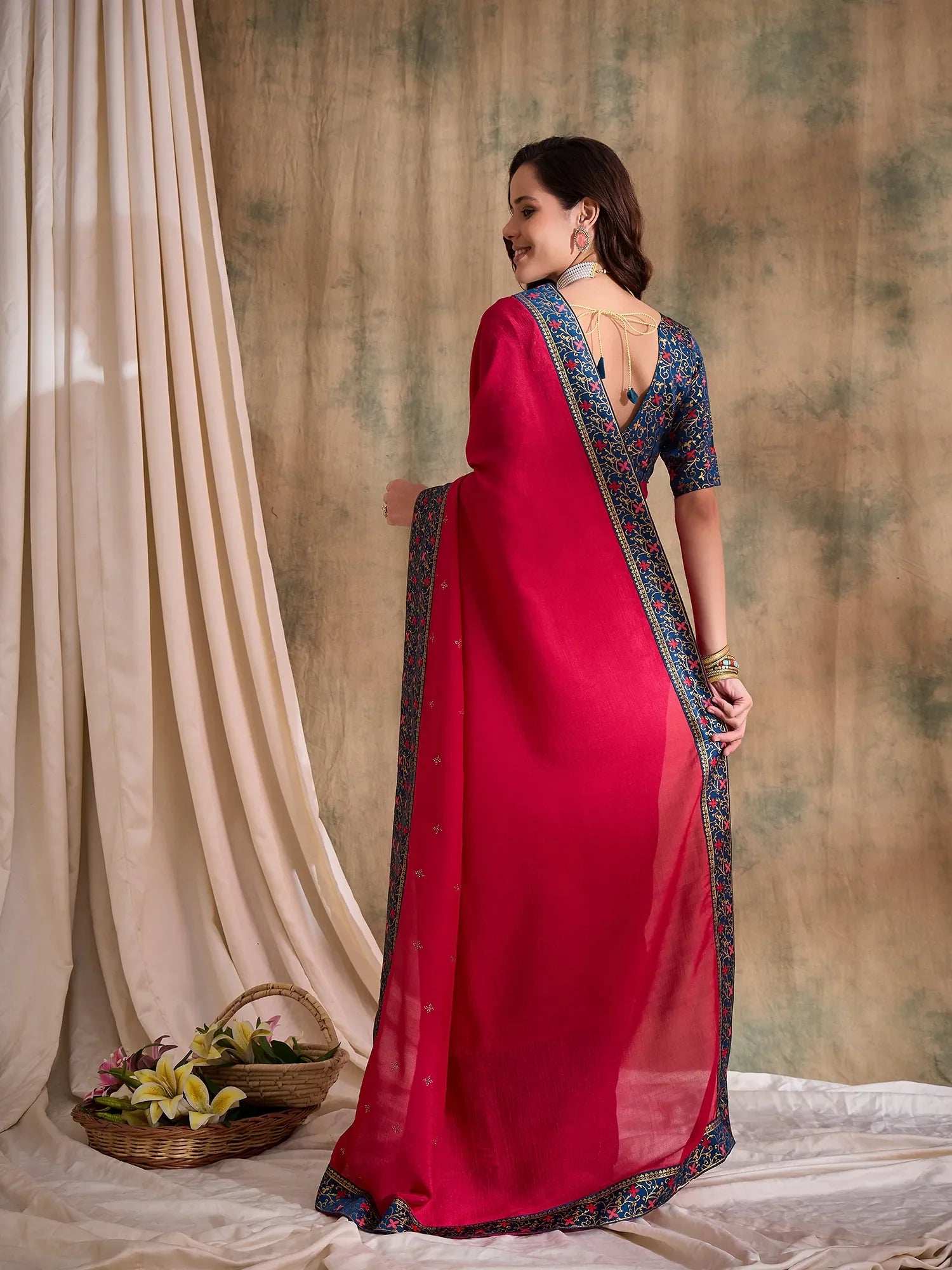 Pink Polyester Woven Saree | Indian Sarees
