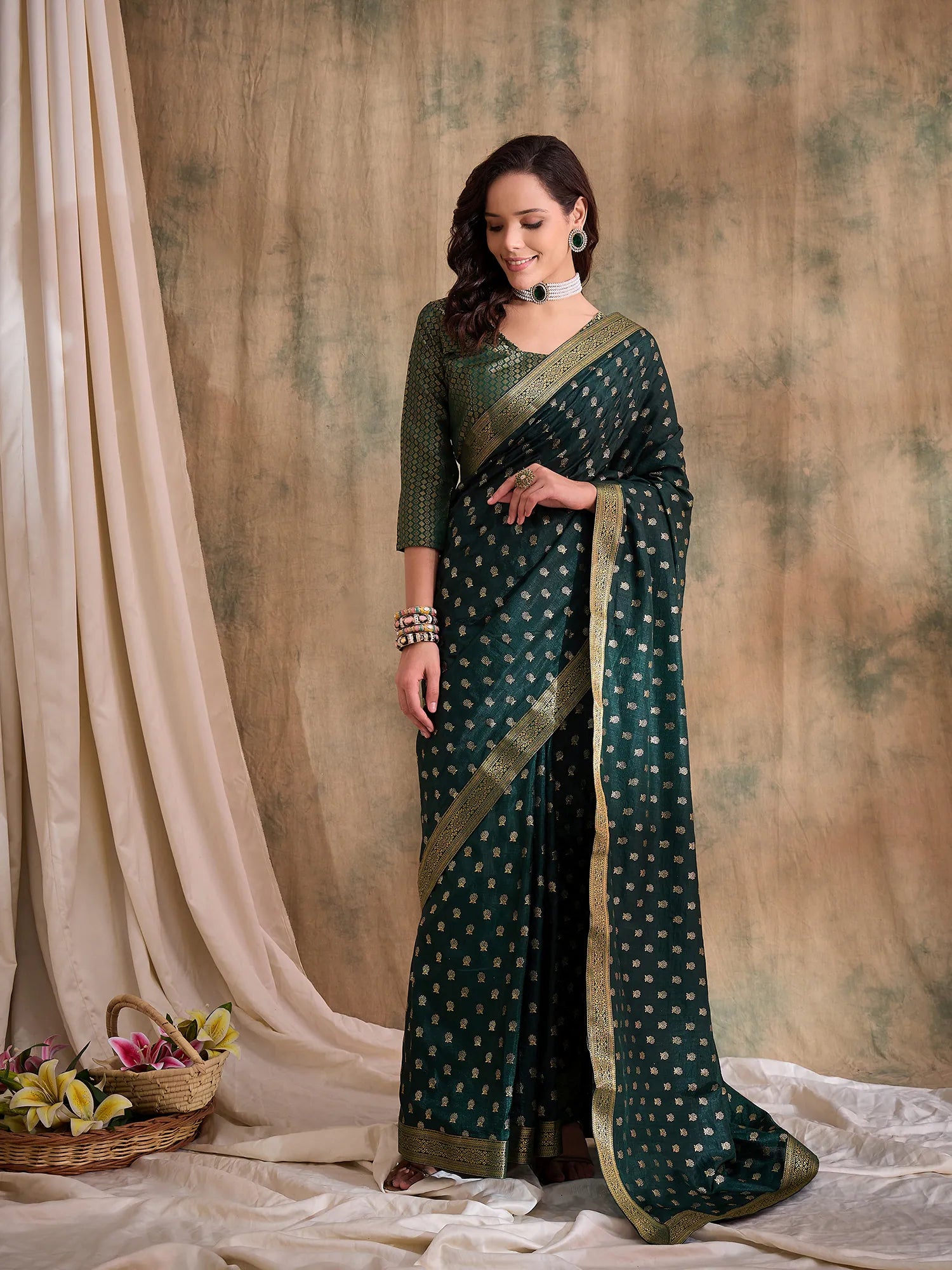Green Polyester Saree | Ethnic Designer Sarees India