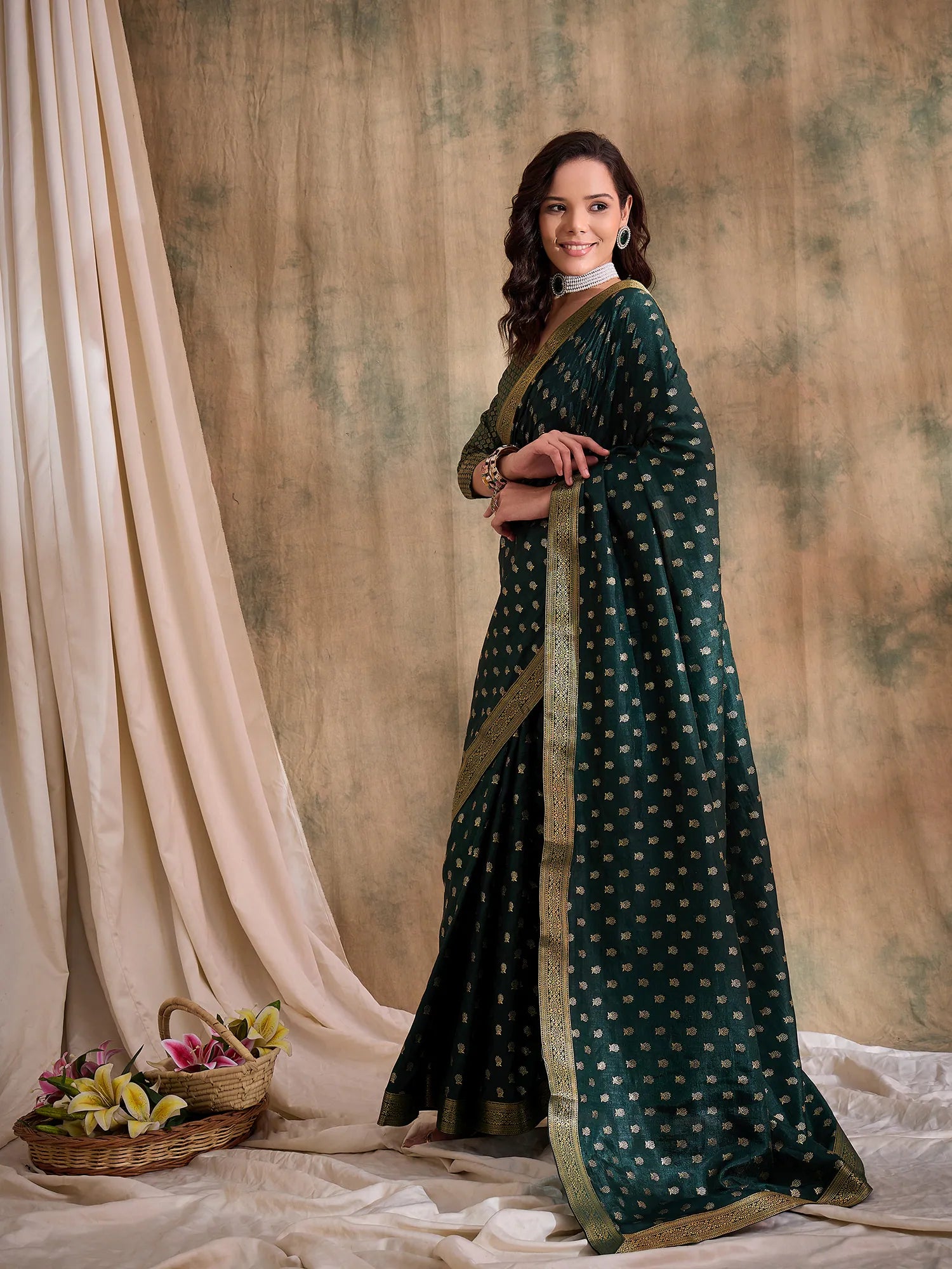 Green Polyester Saree | Ethnic Designer Sarees India