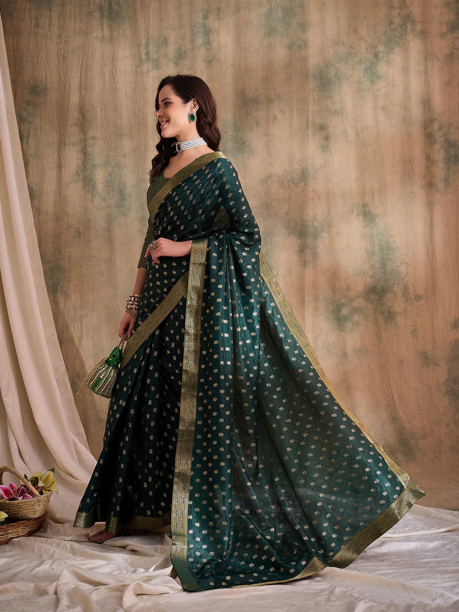Green Polyester Saree | Ethnic Designer Sarees India