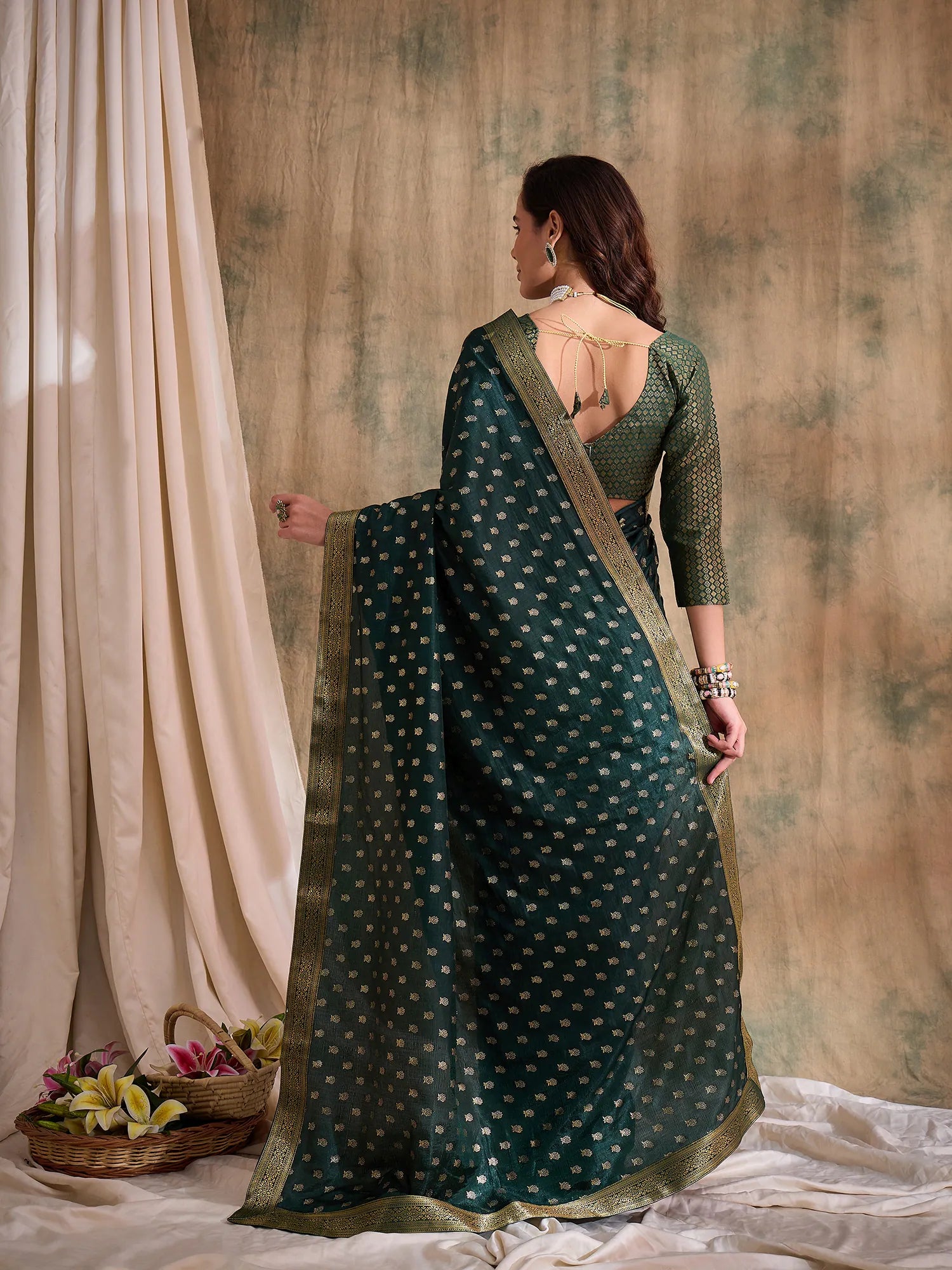 Green Polyester Saree | Ethnic Designer Sarees India