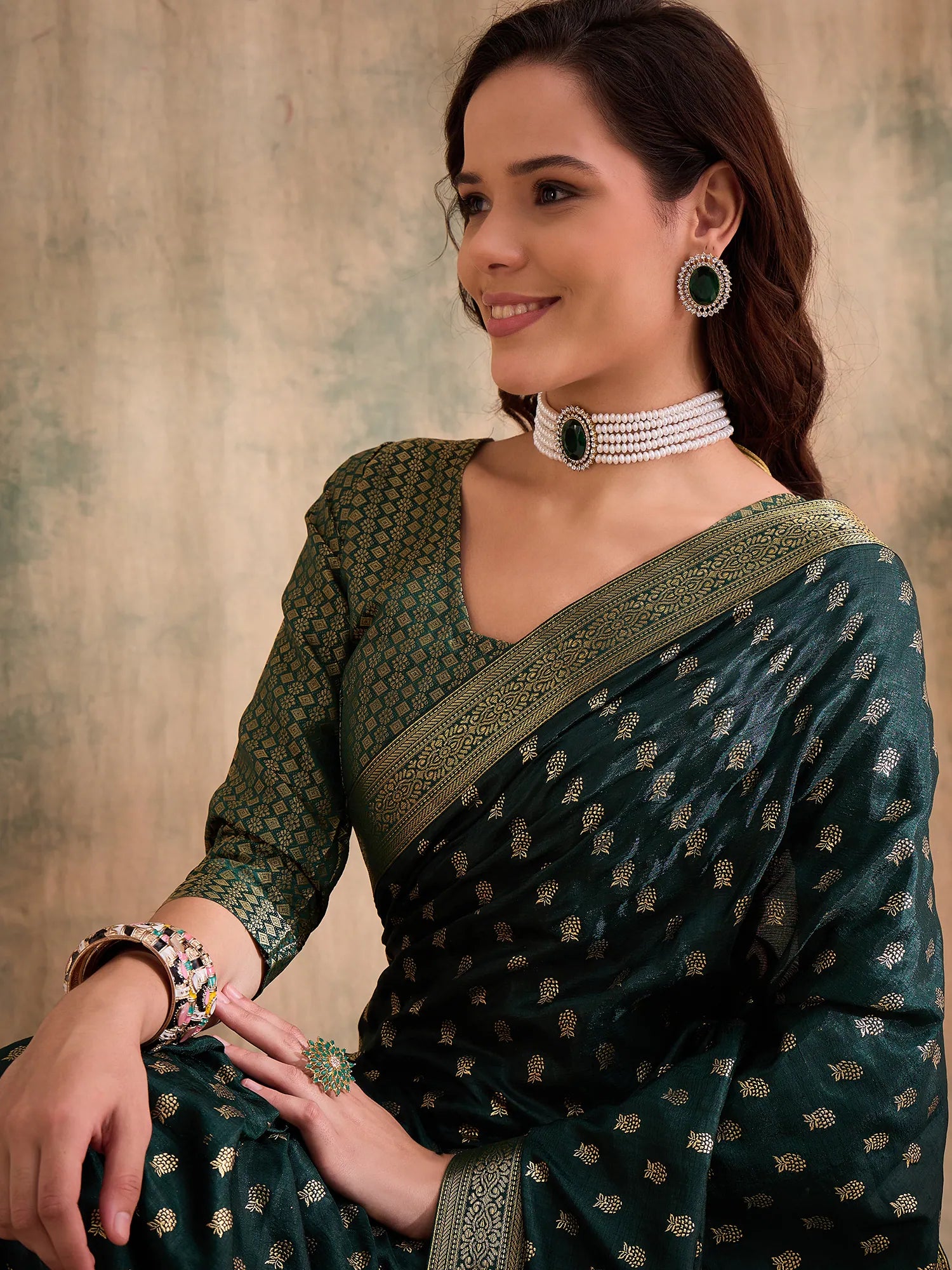 Green Polyester Saree | Ethnic Designer Sarees India