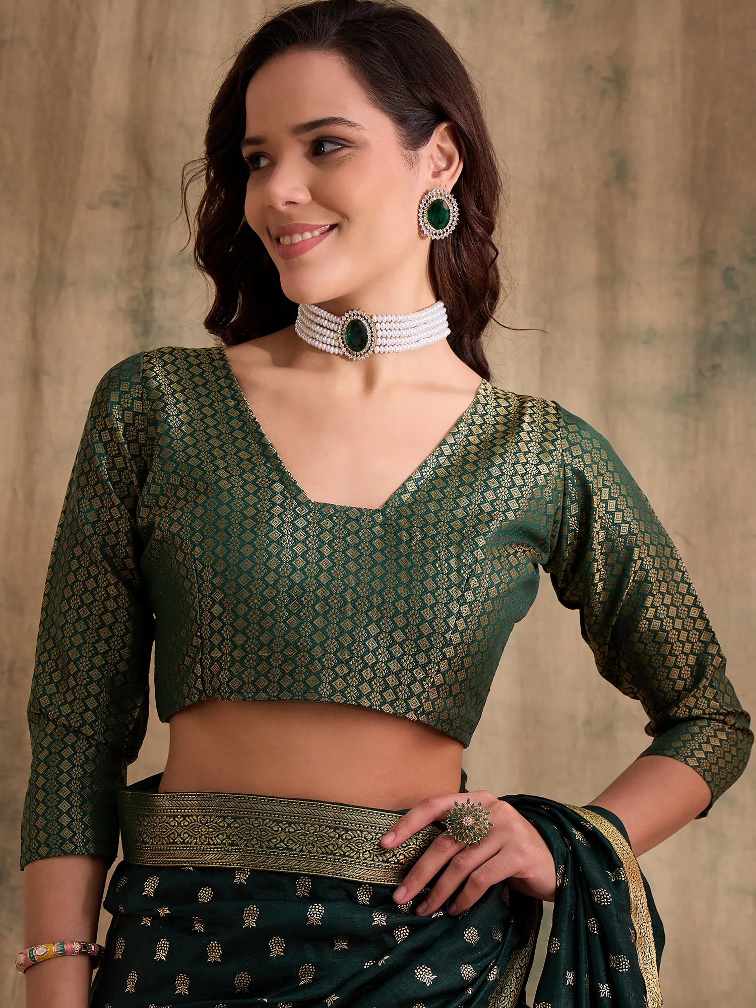 Green Polyester Saree | Ethnic Designer Sarees India