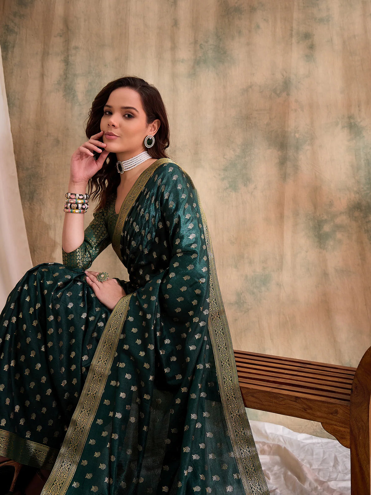 Womens Fashion Ethnic Green Color Sarees-MLSHWSA1545GRN0ONE