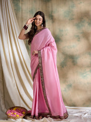 Womens Fashion Ethnic Pink Color Sarees-MLSHWSA1554PNK0ONE