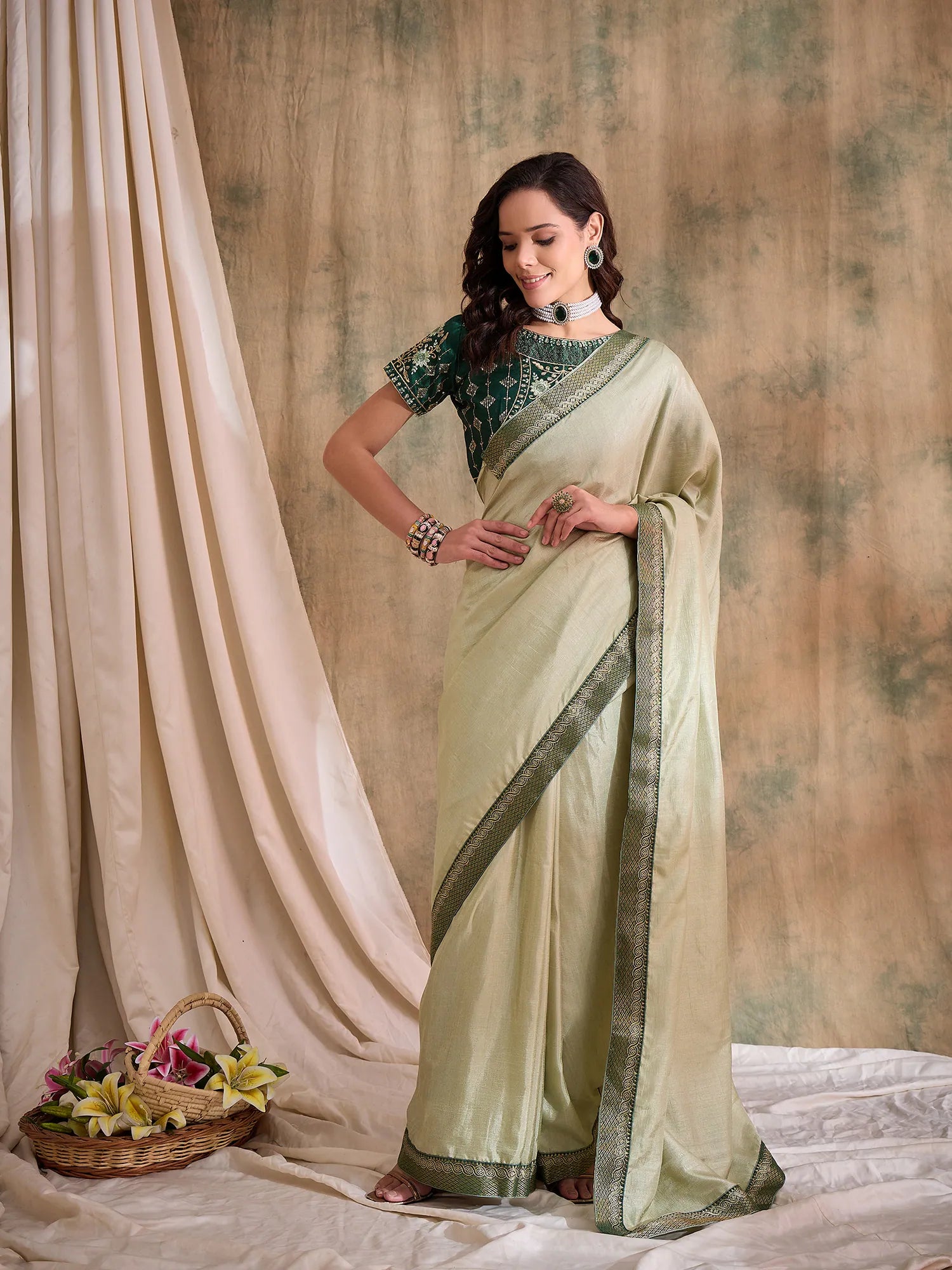 Pista Green Embroidered Saree | Indian Sarees