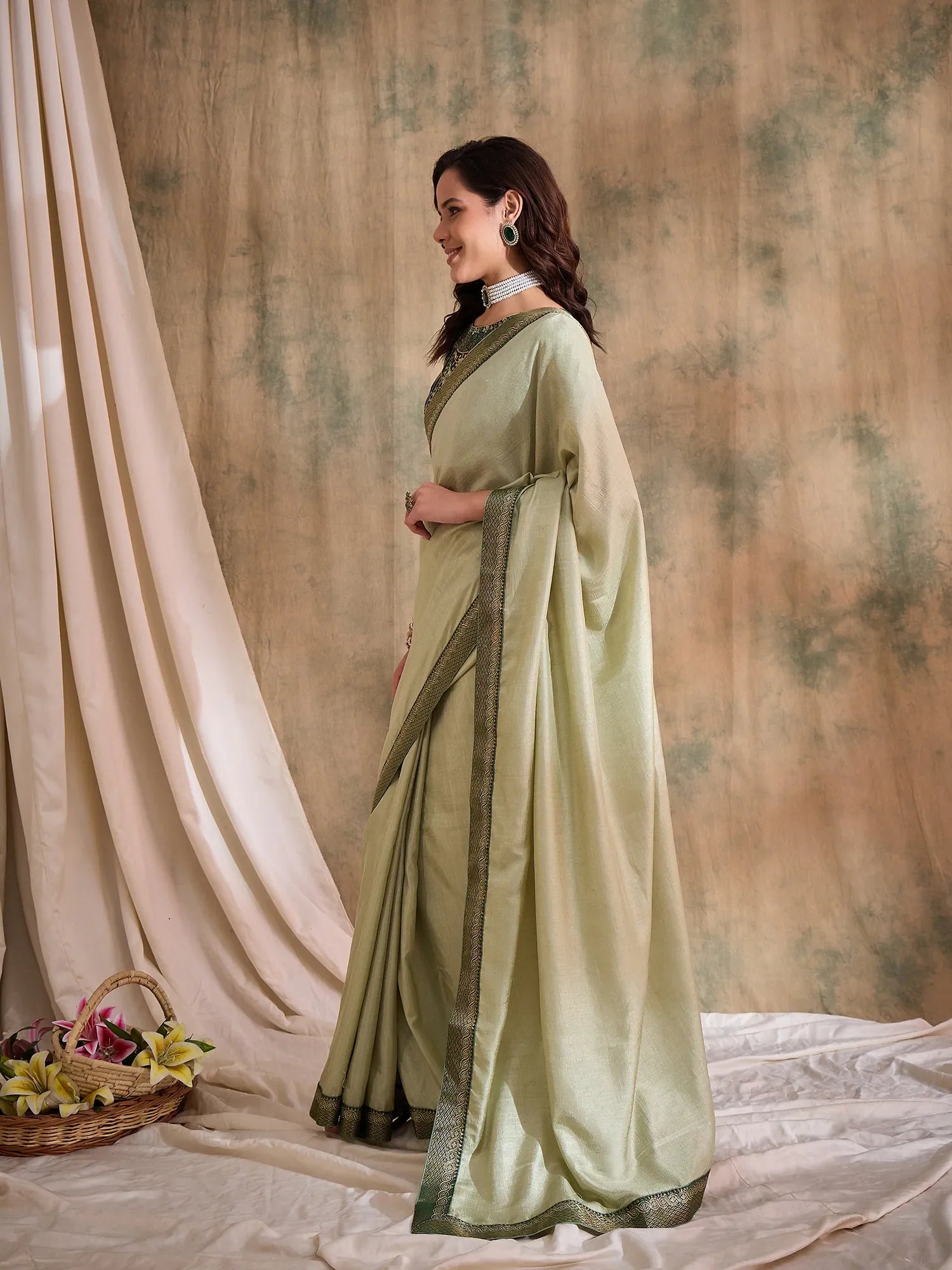 Pista Green Embroidered Saree | Indian Sarees