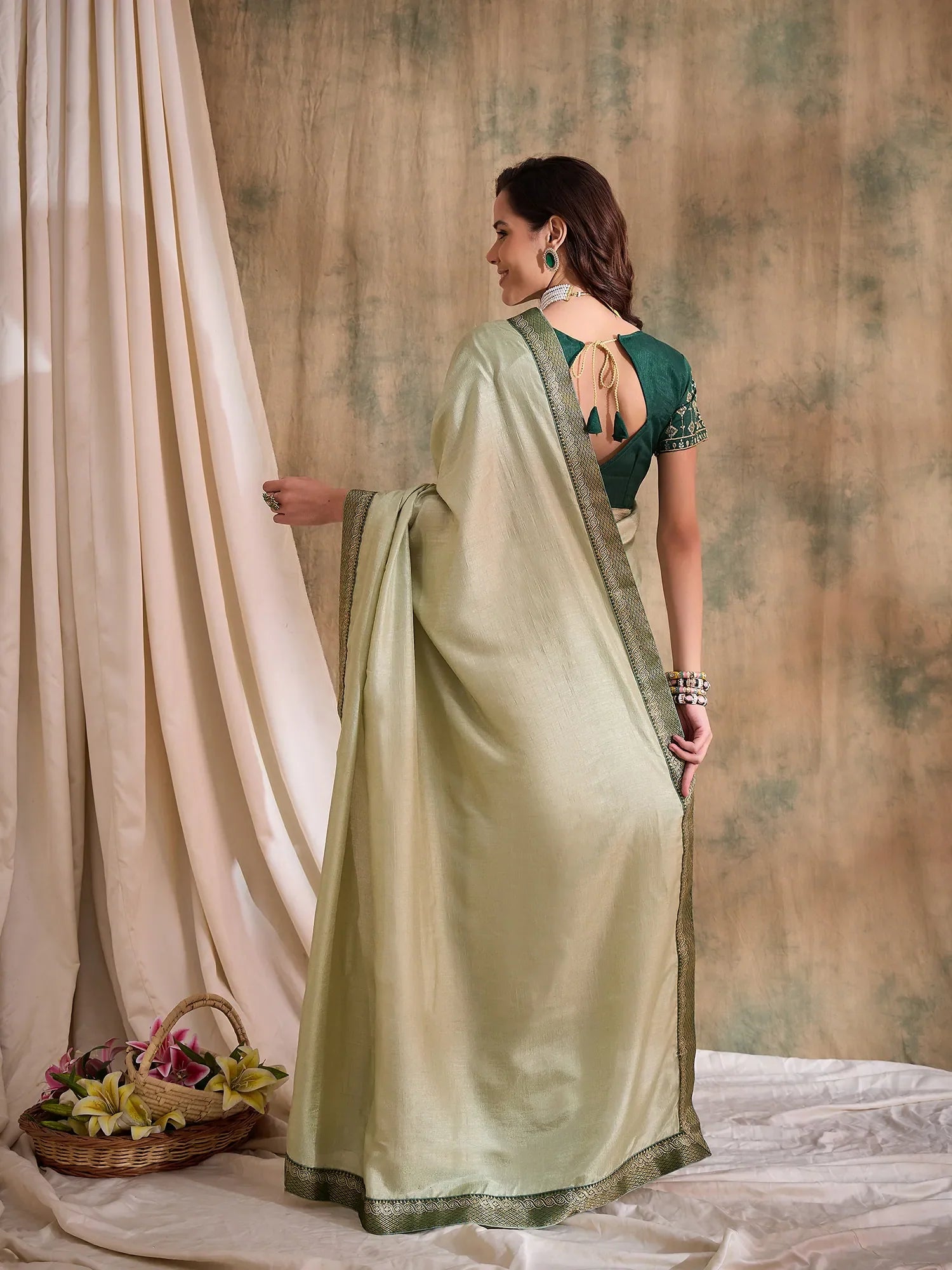 Pista Green Embroidered Saree | Indian Sarees