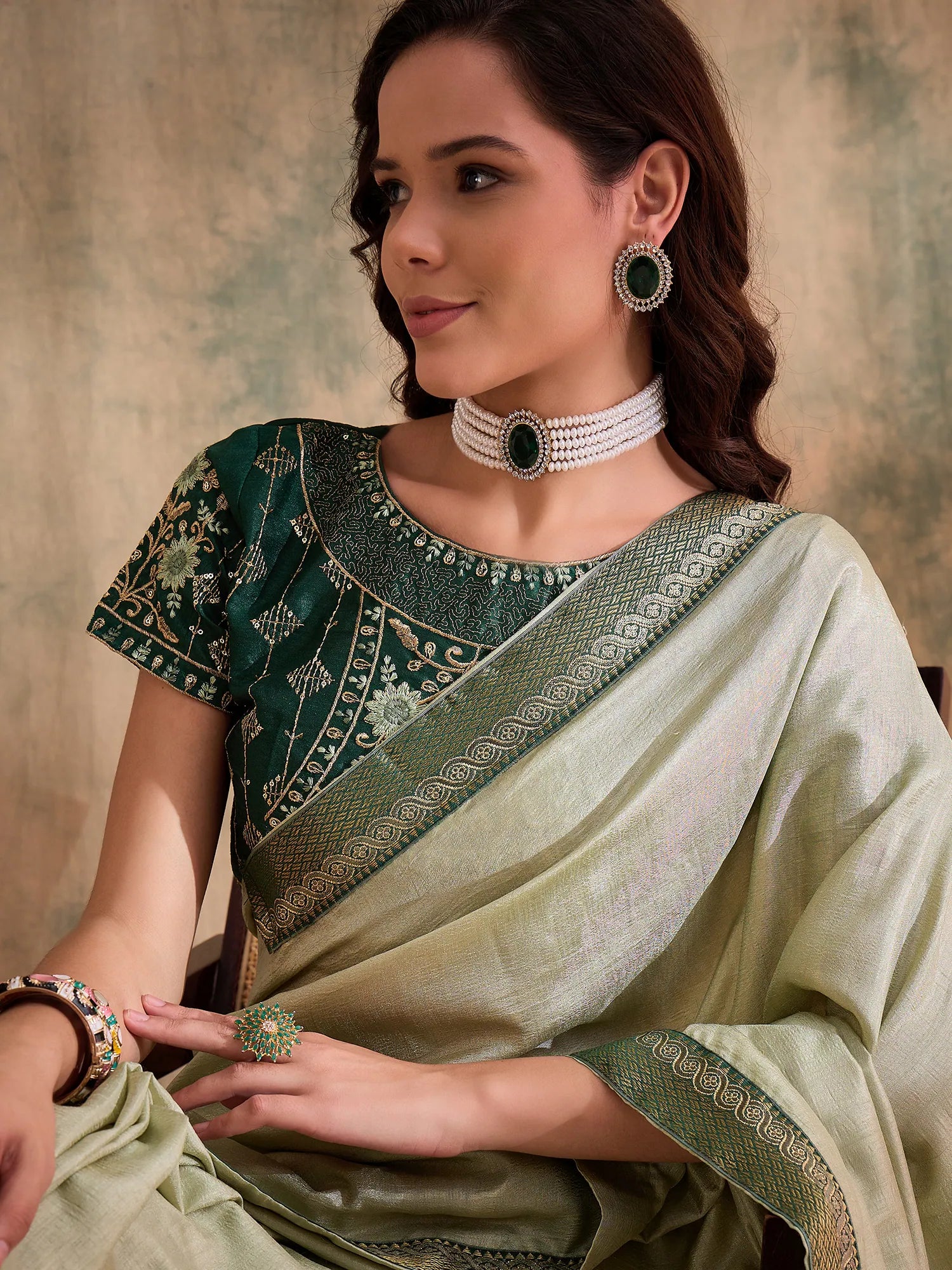 Pista Green Embroidered Saree | Indian Sarees