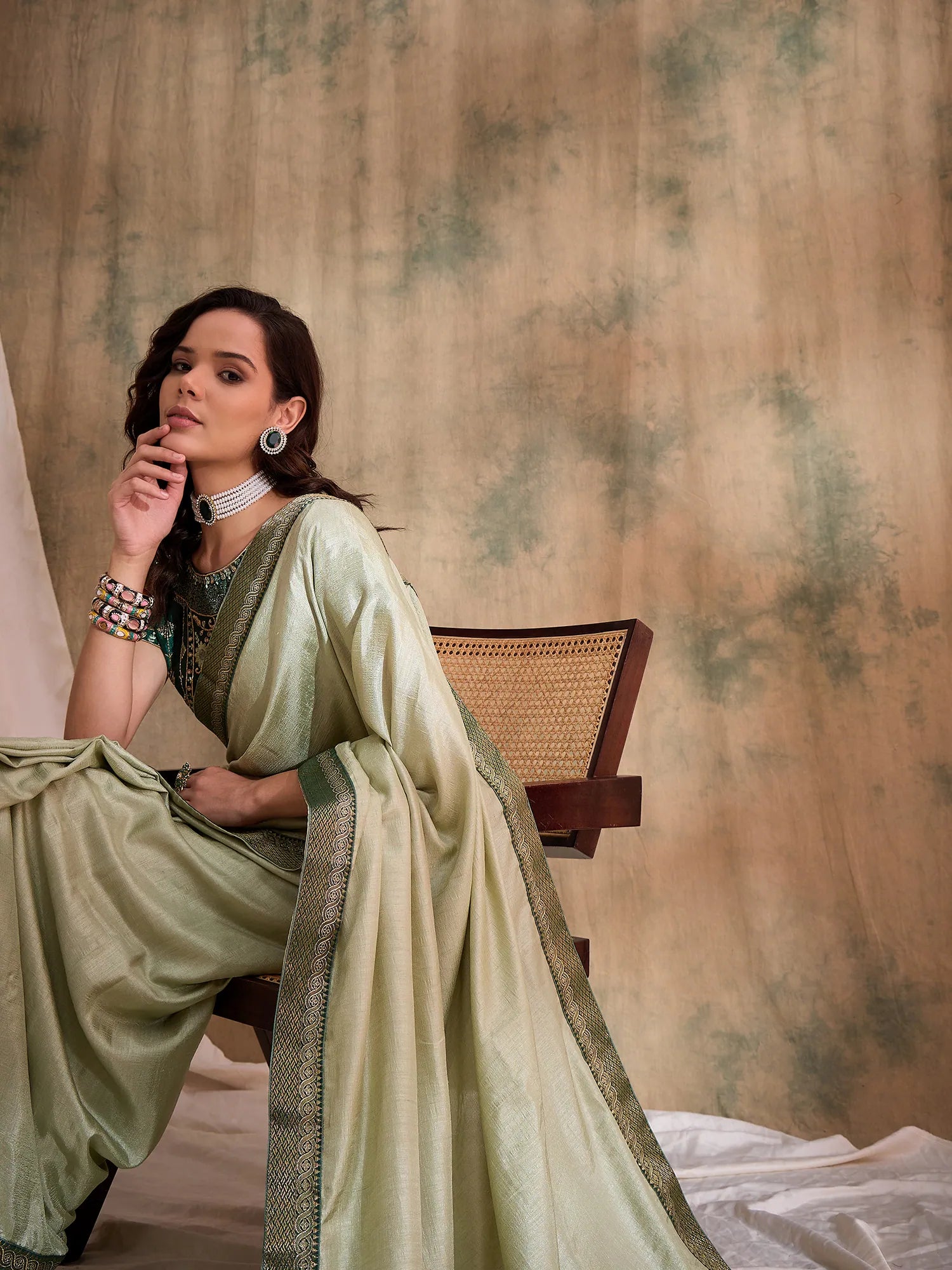 Pista Green Embroidered Saree | Indian Sarees