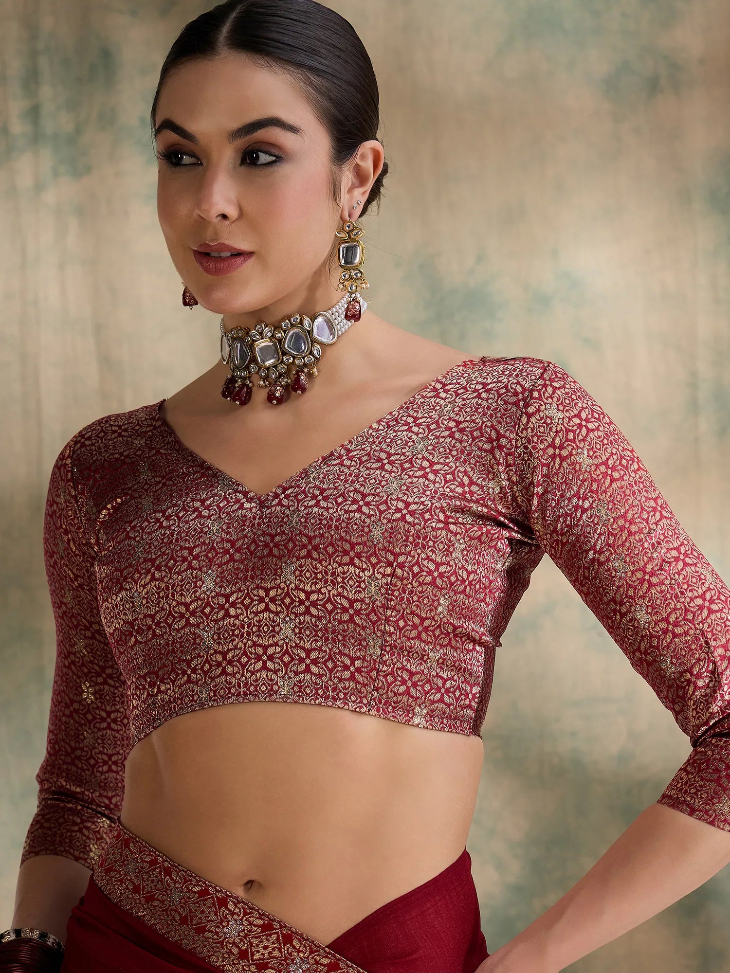 Red Woven Polyester Saree | Handwoven Indian Sari