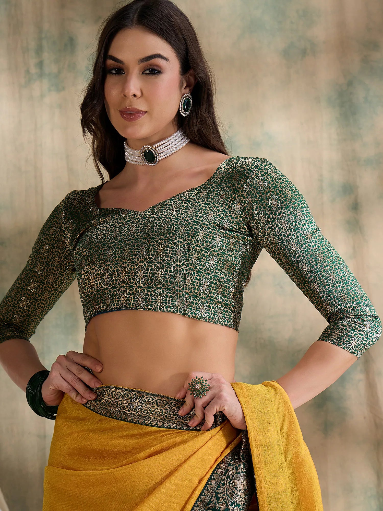 Yellow Woven Polyester Saree | Indian Wedding Sarees