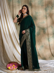 Womens Fashion Ethnic Green Color Sarees-MLSHWSA1583GRN0ONE