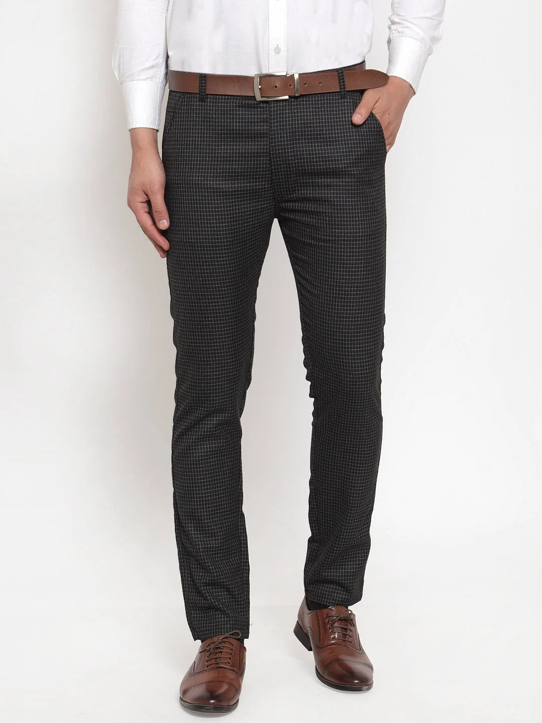 Indian Needle Black Checked Formal Trousers - Cotton Pants