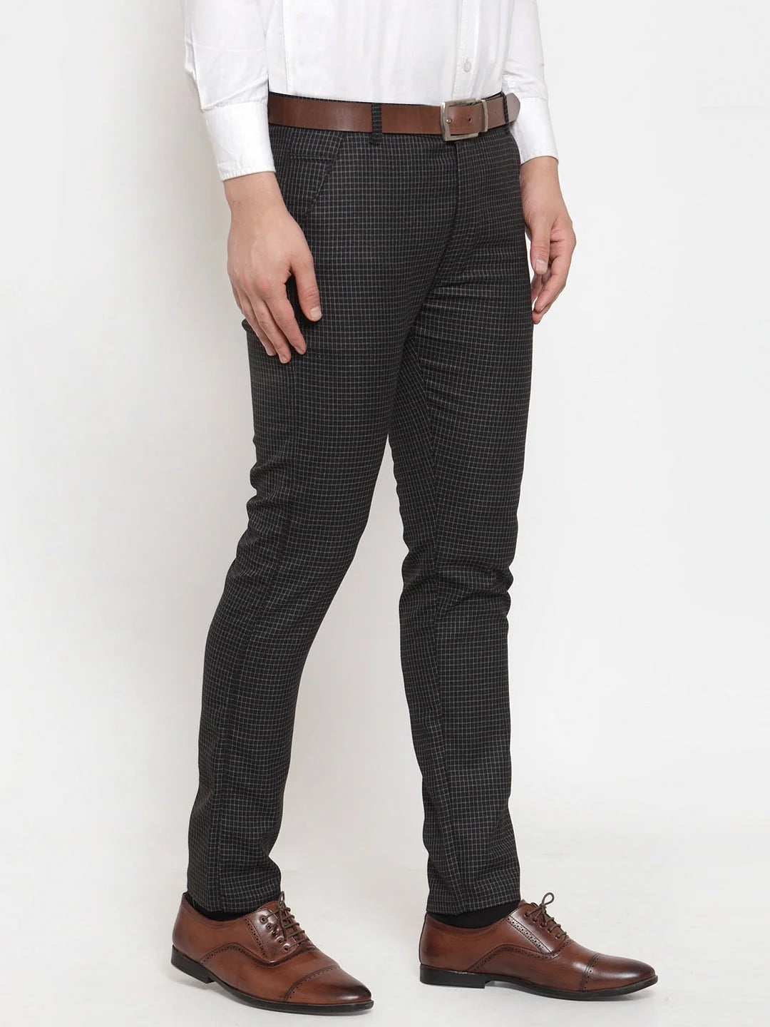 Indian Needle Black Checked Formal Trousers - Cotton Pants