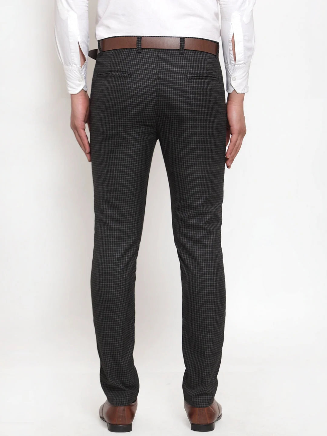 Indian Needle Black Checked Formal Trousers - Cotton Pants