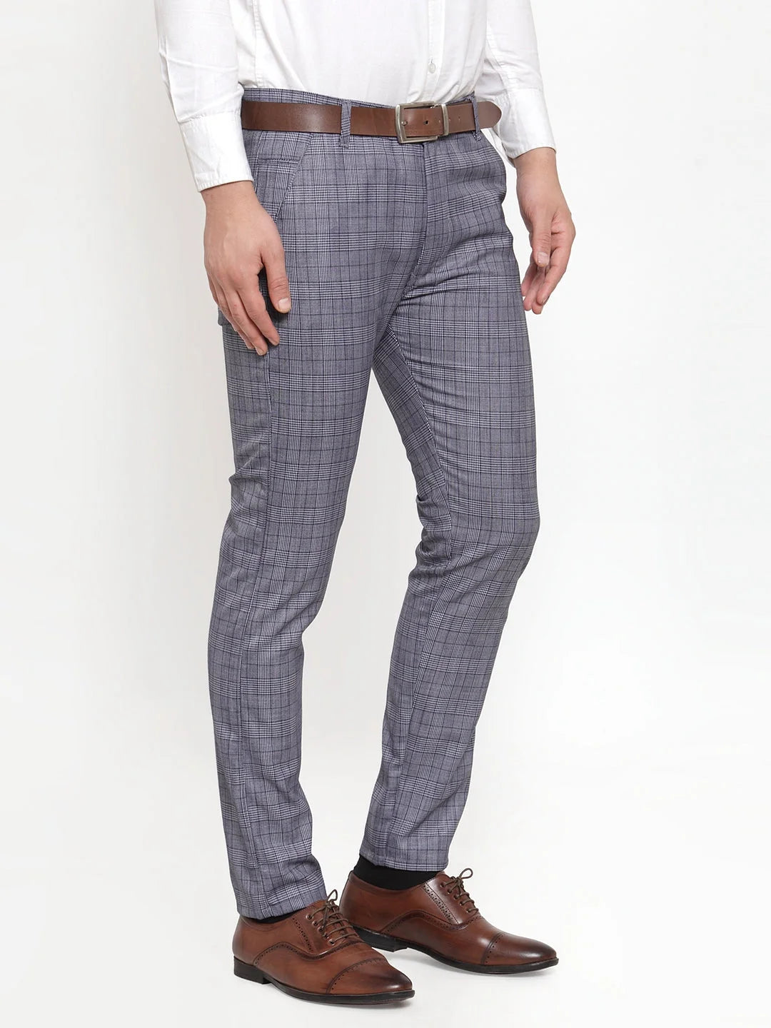 Indian Needle Blue Checked Formal Trousers - Cotton Pants