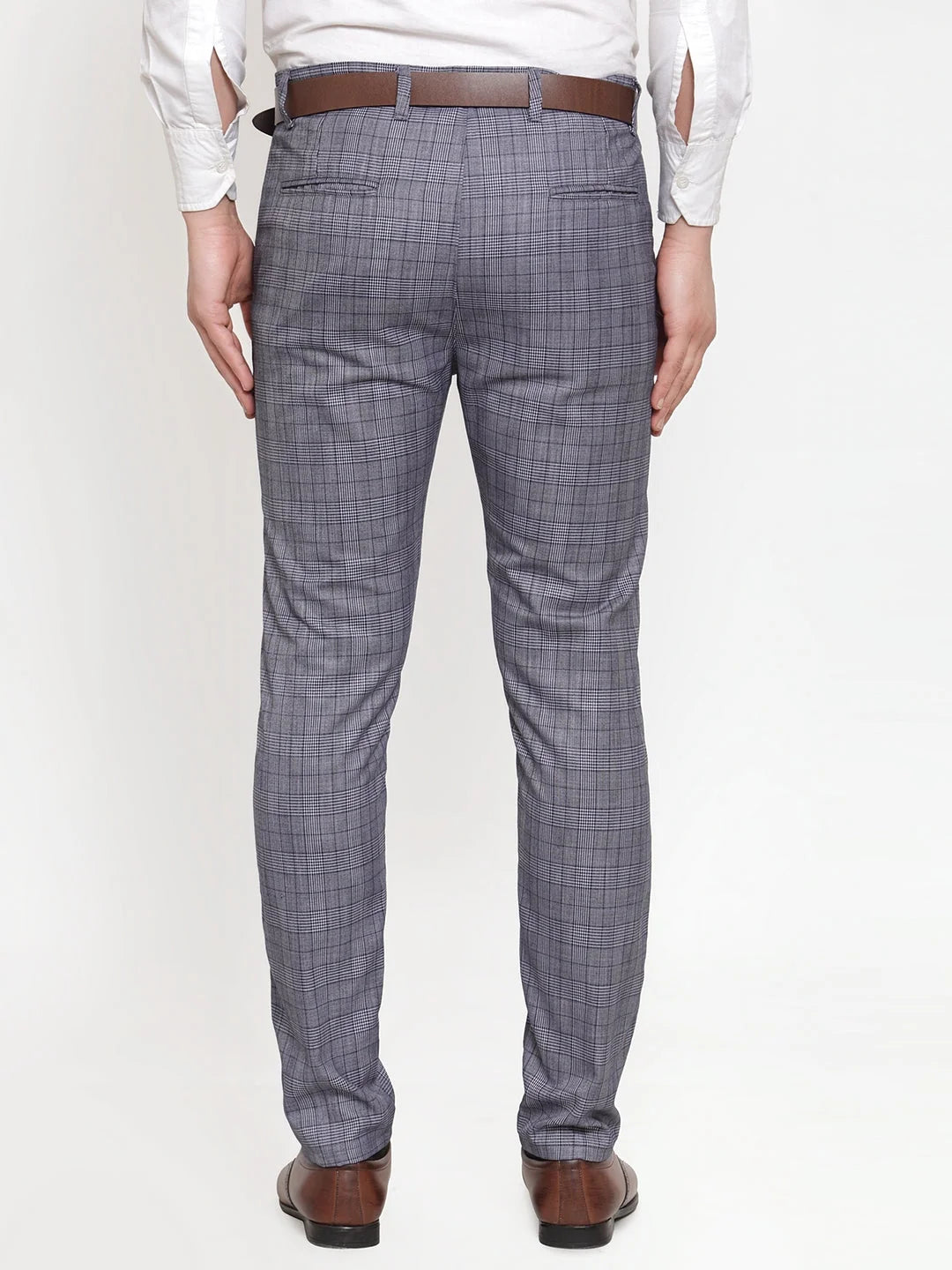 Indian Needle Blue Checked Formal Trousers - Cotton Pants