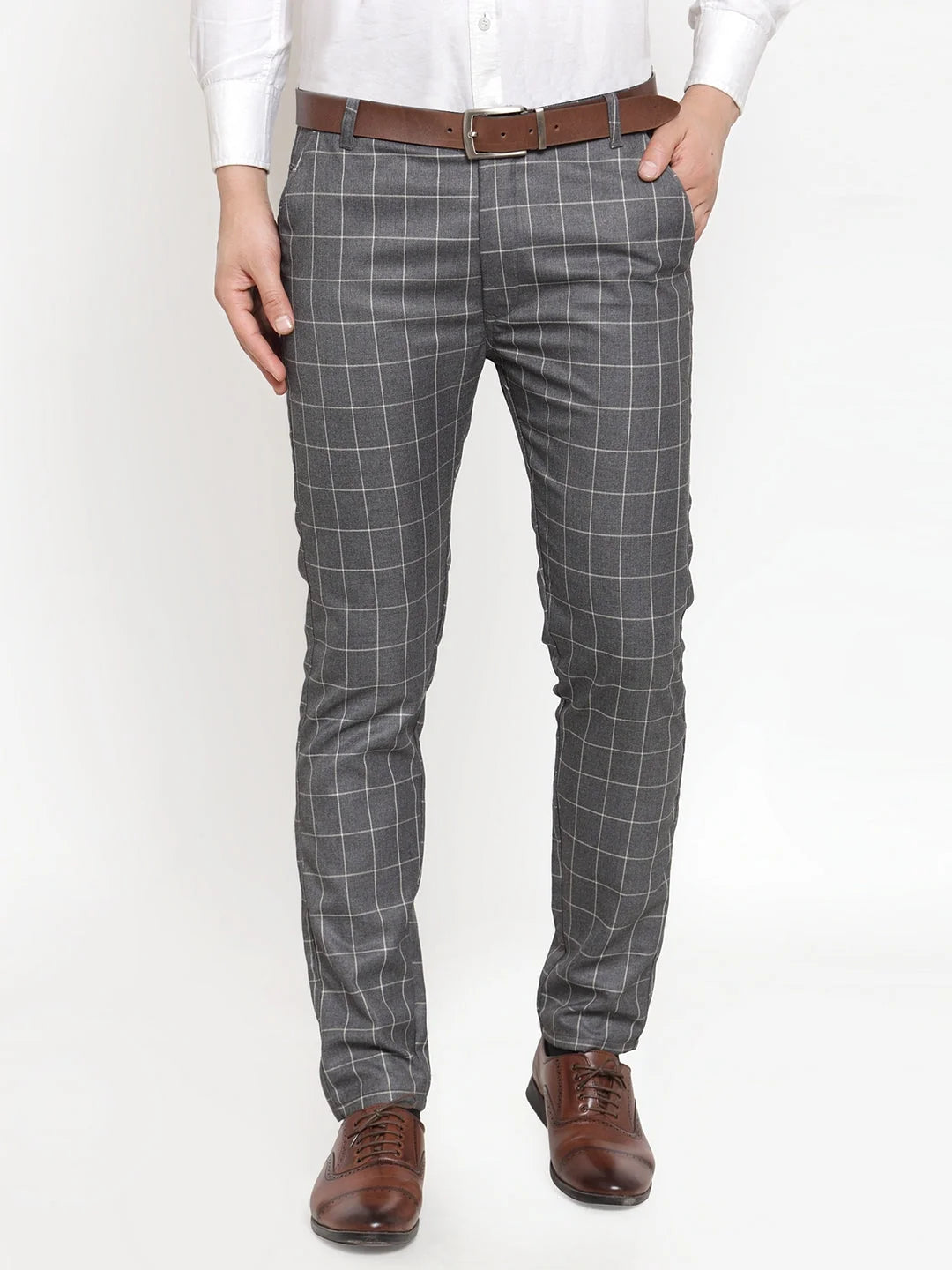 Men's Checked Formal Trousers | Indian Needle Cotton Pants