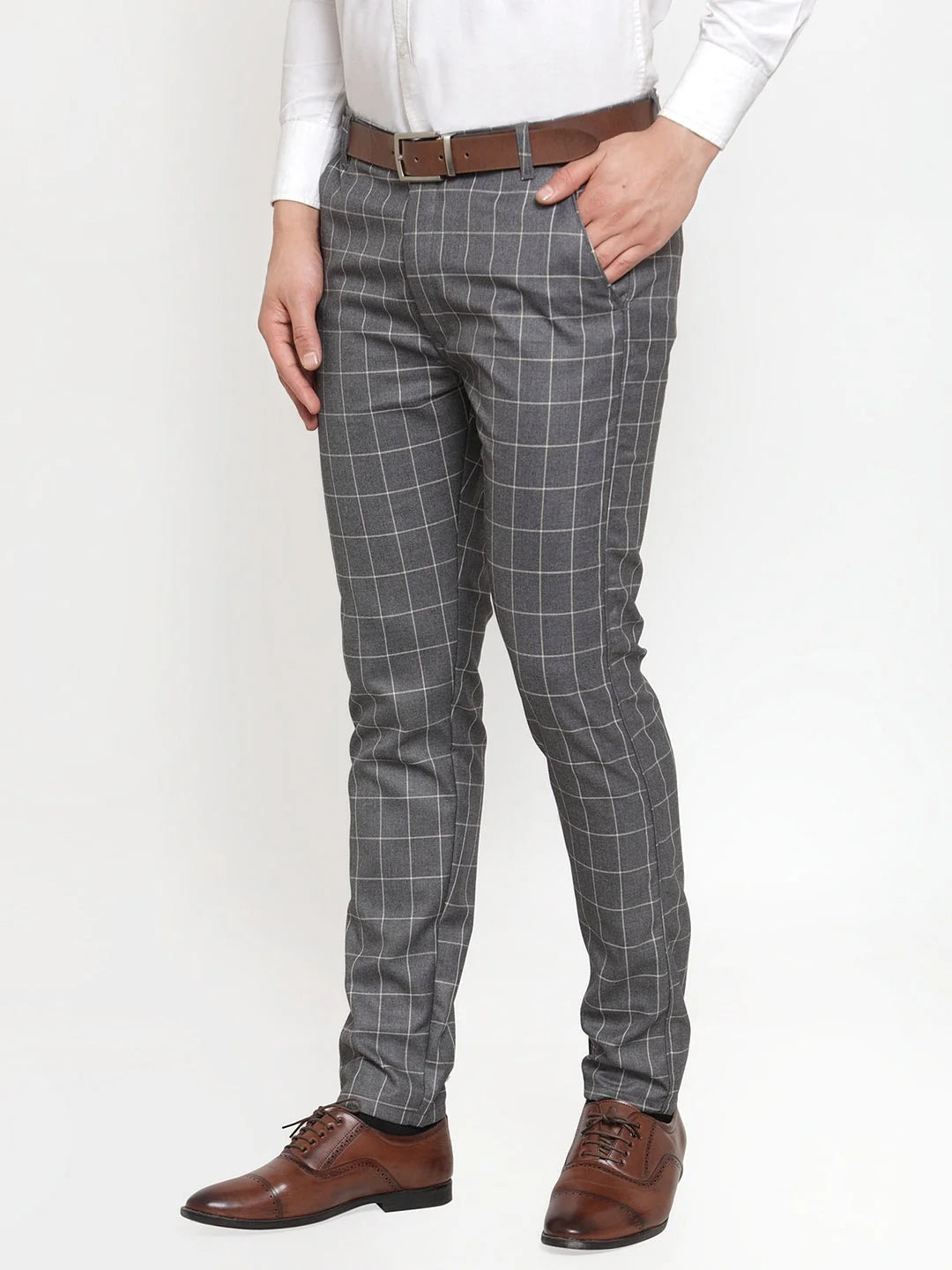 Men's Checked Formal Trousers | Indian Needle Cotton Pants