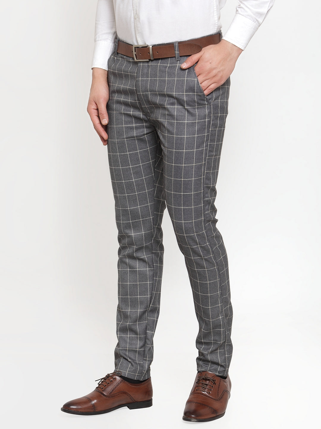 Men's Checked Formal Trousers | Indian Needle Cotton Pants