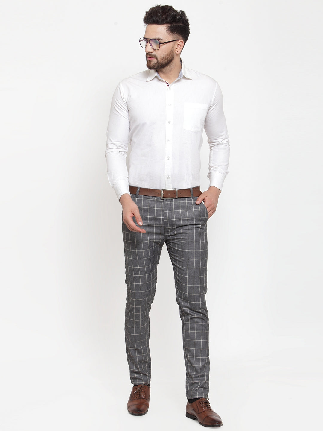 Men's Checked Formal Trousers | Indian Needle Cotton Pants