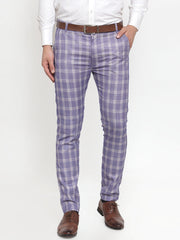 Indian Needle Men's Blue Checked Formal Trousers