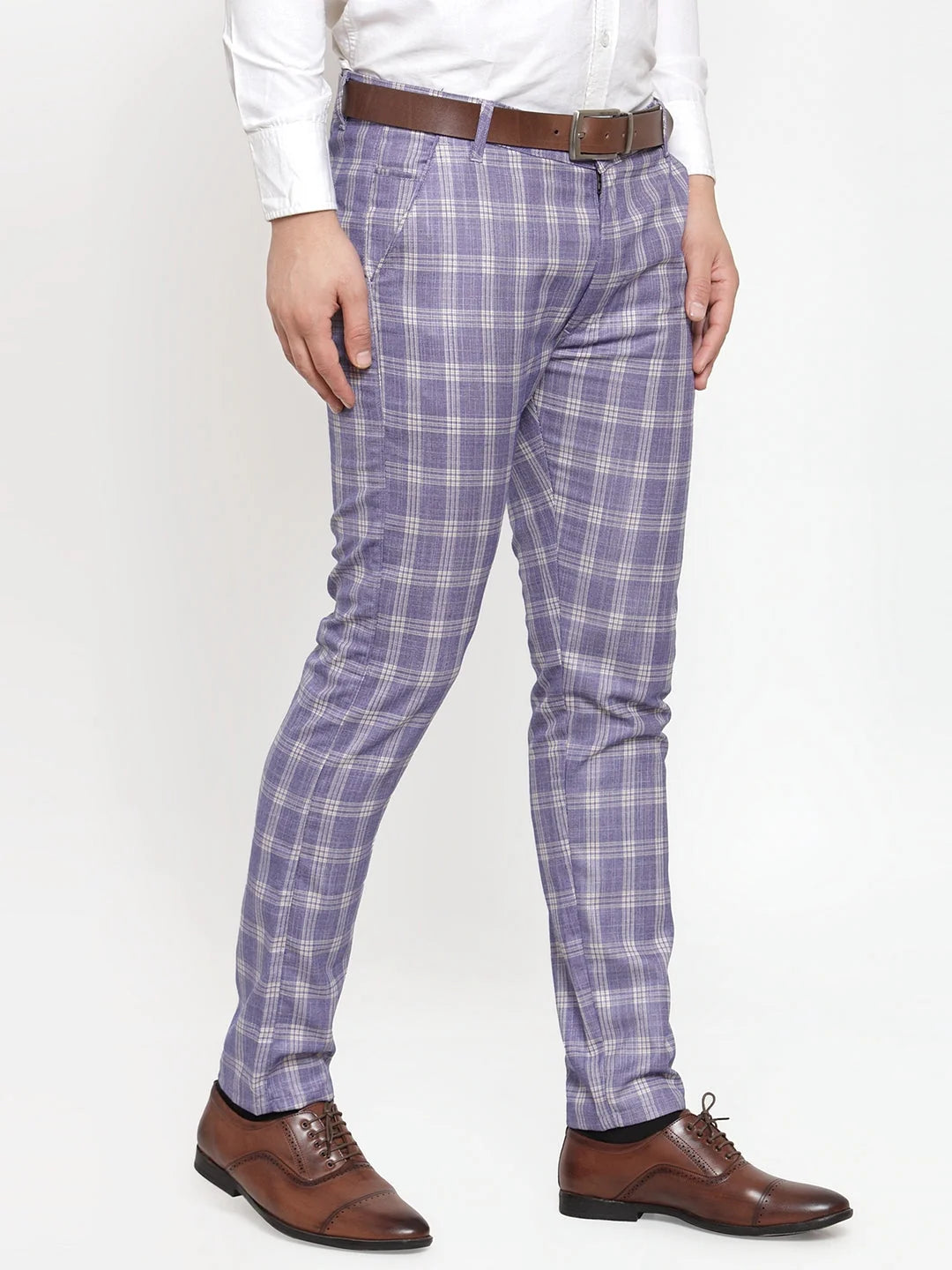 Blue Checked Formal Trousers | Men's Cotton Pants - Indian Needle