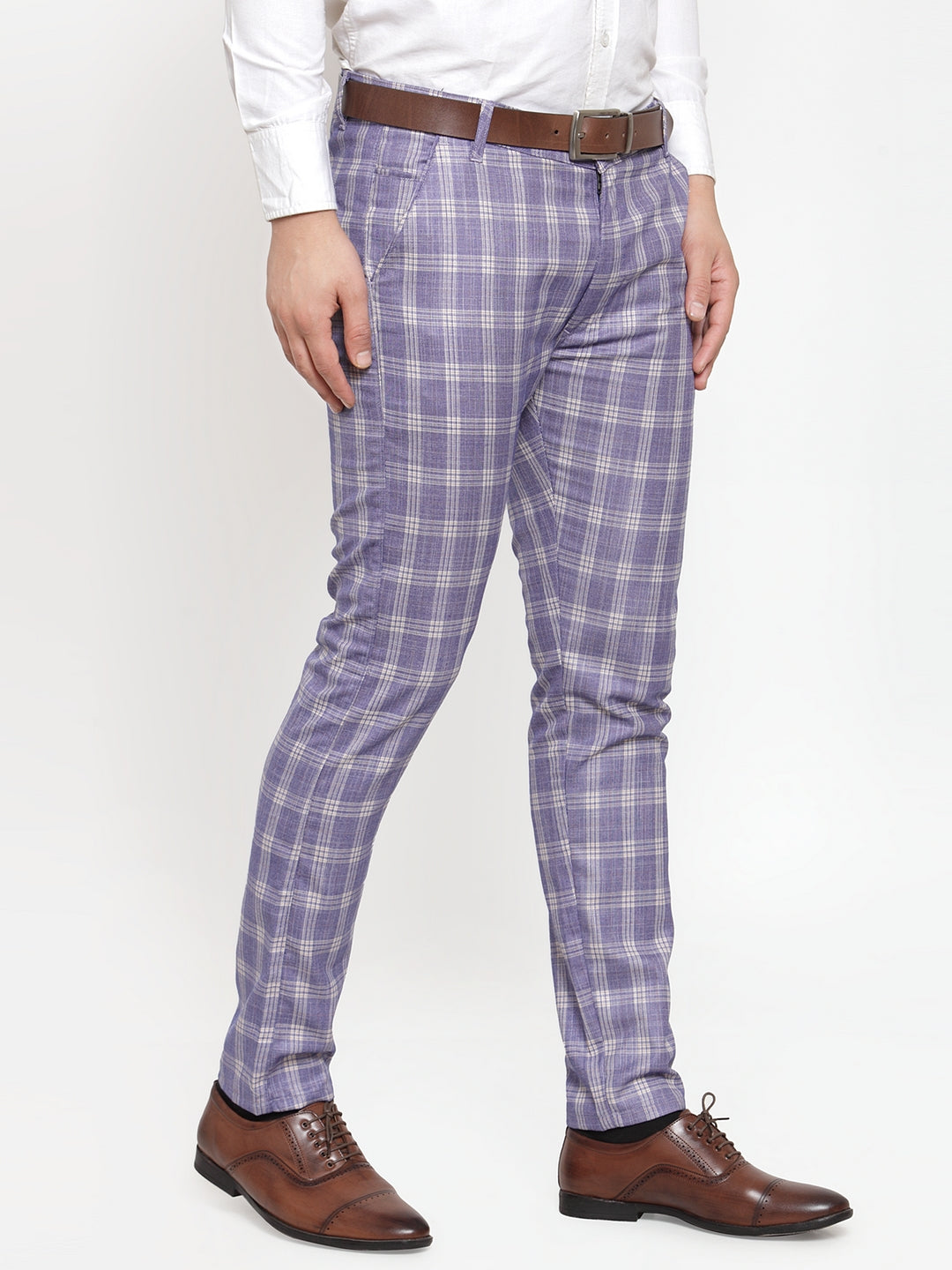 Blue Checked Formal Trousers | Men's Cotton Pants - Indian Needle