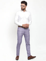 Indian Needle Men's Blue Checked Formal Trousers
