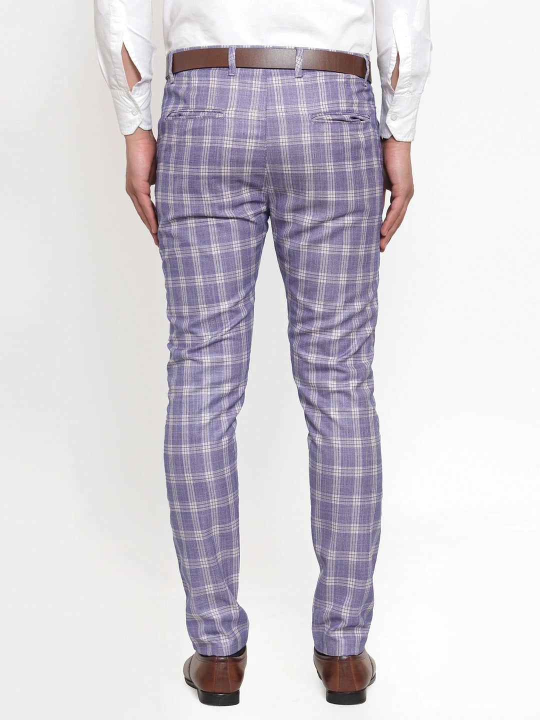Blue Checked Formal Trousers | Men's Cotton Pants - Indian Needle