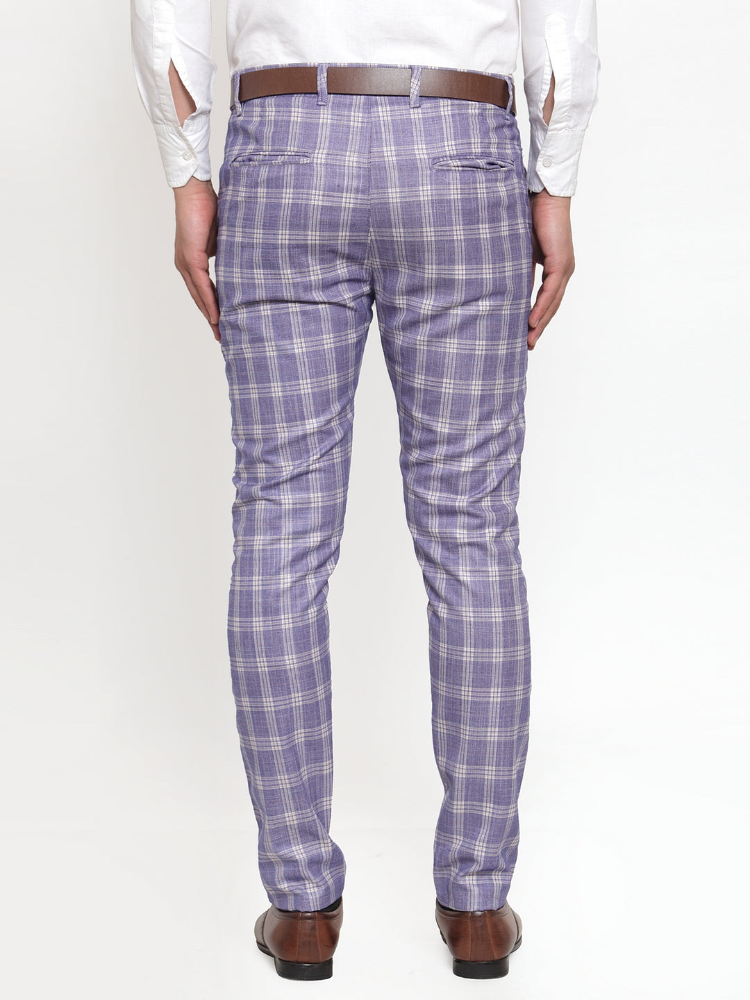 Blue Checked Formal Trousers | Men's Cotton Pants - Indian Needle