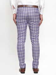 Indian Needle Men's Blue Checked Formal Trousers